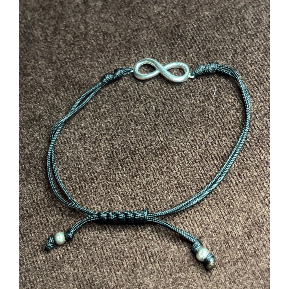 925 Sterling Silver Infinity Symbol Black Cord Adjustable Bracelet Friendship